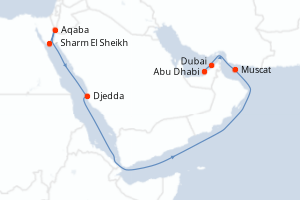 carte itinéraire croisière Moyen-Orient Dubaï 10 jours au départ du port de Sharm El Sheikh