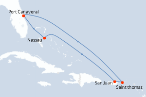 carte itinéraire croisière Caraïbes Bahamas 7 jours au départ du port de Port Canaveral