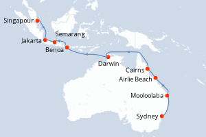 carte itinéraire croisière Asie 19 jours au départ du port de Sydney