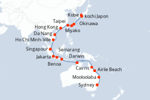 carte itinéraire croisière Asie 34 jours au départ du port de Sydney
