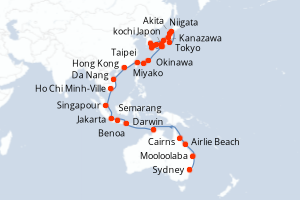 carte itinéraire croisière Asie 48 jours au départ du port de Sydney