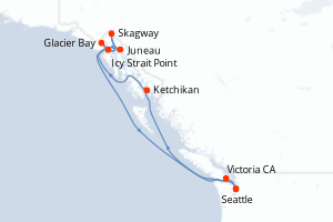 Carte de l'itinéraire de croisière Seattle-Seattle d'une durée de 9 jours
