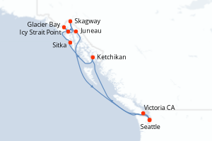 Carte de l'itinéraire de croisière Seattle-Seattle d'une durée de 9 jours