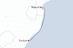 Carte de l'itinéraire de croisière Durban-Durban d'une durée de 4 jours
