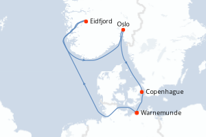 carte itinéraire croisière Fjörds norvégiens 7 jours au départ du port de Warnemunde