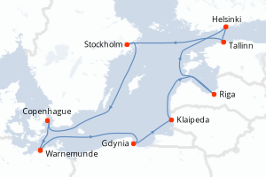 carte itinéraire croisière Europe du Nord 11 jours au départ du port de Warnemunde