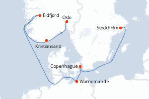 carte itinéraire croisière Fjörds norvégiens 8 jours au départ du port de Stockholm