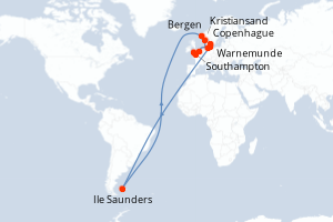 carte itinéraire croisière Europe du Nord 12 jours au départ du port de Copenhague