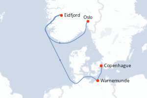 carte itinéraire croisière Fjörds norvégiens 7 jours au départ du port de Copenhague