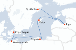 carte itinéraire croisière Europe du Nord 6 jours au départ du port de Copenhague