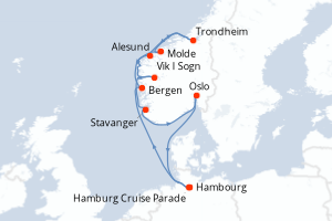 Carte de l'itinéraire de croisière Hambourg-Hambourg d'une durée de 13 jours