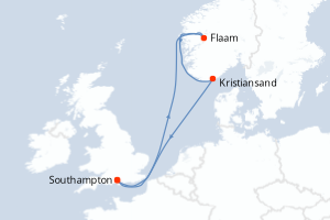 carte itinéraire croisière Europe du Nord 7 jours au départ du port de Southampton