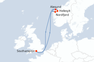 carte itinéraire croisière Fjörds norvégiens 7 jours au départ du port de Southampton