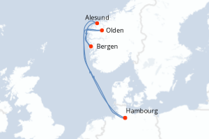 Carte de l'itinéraire de croisière Hambourg-Hambourg d'une durée de 7 jours