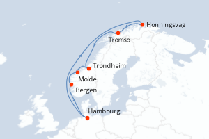 Carte de l'itinéraire de croisière Hambourg-Hambourg d'une durée de 11 jours