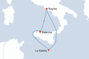 carte itinéraire croisière Sicile 4 jours au départ du port de Palerme