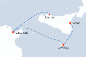 carte itinéraire croisière Sicile 4 jours au départ du port de Catane