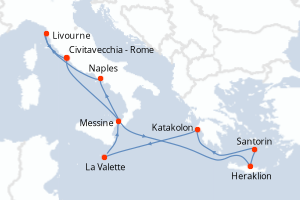 carte itinéraire croisière Sicile 9 jours au départ du port de Civitavecchia - Rome