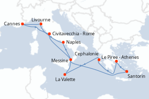 Carte de l'itinéraire de croisière Civitavecchia - Rome-Civitavecchia - Rome d'une durée de 10 jours
