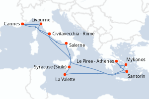carte itinéraire croisière Sicile 11 jours au départ du port de Civitavecchia - Rome