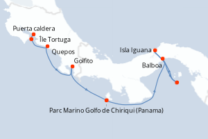 Carte de l'itinéraire de croisière Puerta caldera-Balboa d'une durée de 7 jours