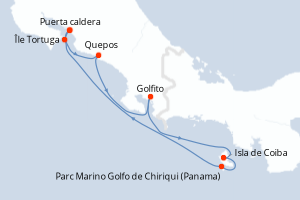 Carte itinéraire croisière Costa Rica et Panama - 7 jours au départ de Puerta caldera - Caraïbes Mexique
