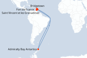 carte itinéraire croisière Caraïbes Bahamas 7 jours au départ du port de Bridgetown