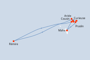 Carte itinéraire croisière L?essentiel des Seychelles - 8 jours au départ de Mahe - Seychelles