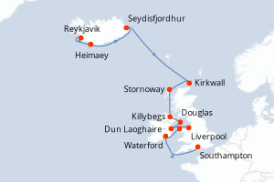 carte itinéraire croisière Europe du Nord 14 jours au départ du port de Reykjavik
