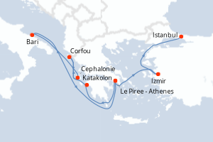 carte itinéraire croisière Méditerranée 8 jours au départ du port de Le Piree - Athenes