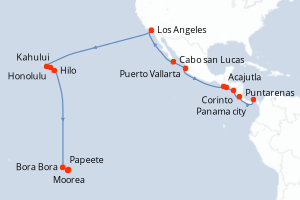 Carte de l'itinéraire de croisière Panama city-Papeete d'une durée de 28 jours