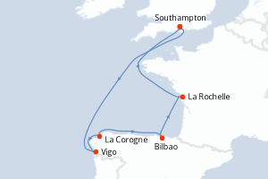 carte itinéraire croisière Europe du Nord 7 jours au départ du port de Southampton