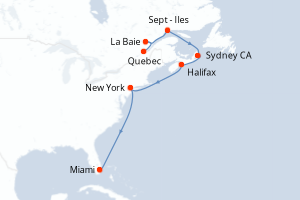 carte itinéraire croisière Amérique du Nord 11 jours au départ du port de Quebec