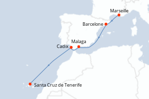 carte itinéraire croisière Iles Canaries 6 jours au départ du port de Marseille