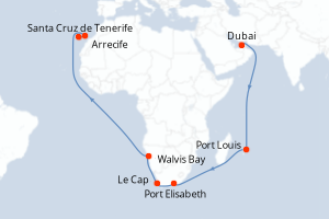 carte itinéraire croisière Iles Canaries 29 jours au départ du port de Dubai