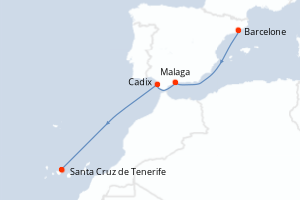 carte itinéraire croisière Iles Canaries 5 jours au départ du port de Barcelone