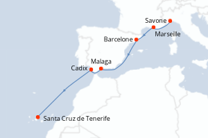 carte itinéraire croisière Iles Canaries 7 jours au départ du port de Savone