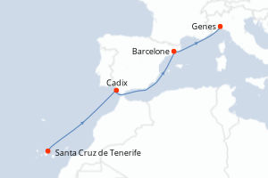 carte itinéraire croisière Méditerranée 5 jours au départ du port de Santa Cruz de Tenerife