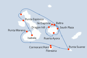 Carte de l'itinéraire de croisière Baltra-Baltra d'une durée de 7 jours