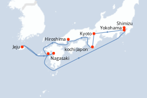 carte itinéraire croisière Asie 12 jours au départ du port de Yokohama