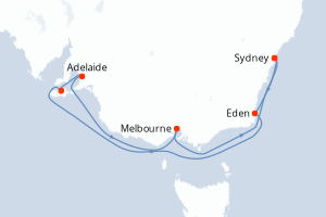 Carte de l'itinéraire de croisière Sydney-Sydney d'une durée de 8 jours