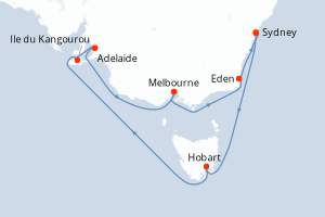 Carte de l'itinéraire de croisière Sydney-Sydney d'une durée de 10 jours