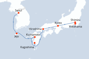 carte itinéraire croisière Asie 12 jours au départ du port de Seoul