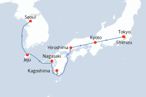 carte itinéraire croisière Asie 12 jours au départ du port de Seoul