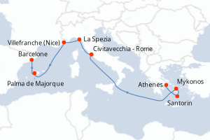carte itinéraire croisière Méditerranée 10 jours au départ du port de Athenes