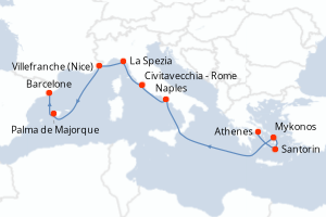 carte itinéraire croisière Méditerranée 11 jours au départ du port de Le Piree - Athenes