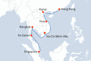 Carte de l'itinéraire de croisière Hong Kong-Singapour d'une durée de 11 jours