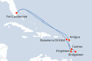carte itinéraire croisière Caraïbes Bahamas 10 jours au départ du port de Fort Lauderdale