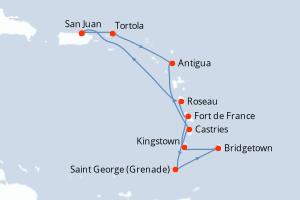 carte itinéraire croisière Caraïbes Bahamas 11 jours au départ du port de San Juan