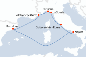 carte itinéraire croisière Méditerranée 7 jours au départ du port de Barcelone